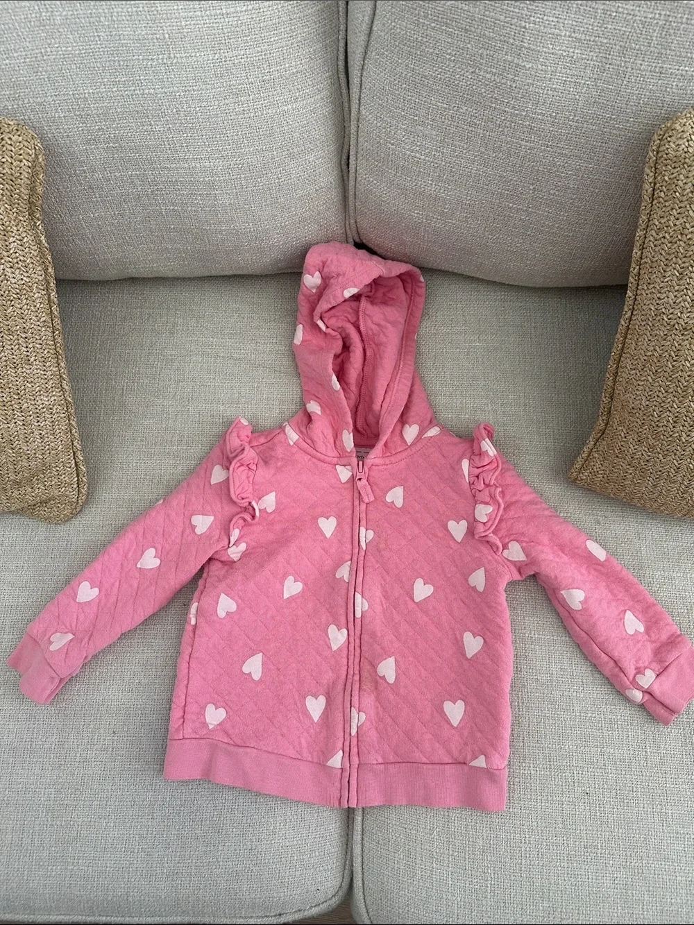 Carter's Pink Quilted Hoodie with White Hearts